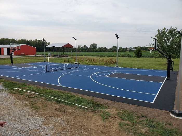 Blue and black basketball and pickleball