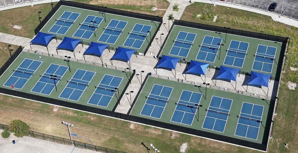 16 pickleball courts with shade awnings